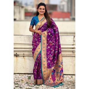 Sari en soie Paithani Jaal avec détails tissés Zari, tenue ethnique traditionnelle indienne et pakistanaise - Product Image 1