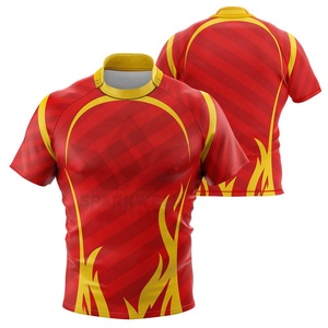 Camiseta de Rugby Personalizada para Hombre, Roja y Amarilla con Llamas Sublimadas, Manga Corta, Absorbe la Humedad, Ajuste Atlético, Ropa Deportiva para Todas las Temporadas - Product Image 4