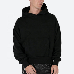 เสื้อฮู้ดโอเวอร์ไซส์ผู้ชาย สีดำล้วน ผ้าฝ้ายเฟรนช์เทอร์รี่ สวมใส่สบายๆ สำหรับฤดูใบไม้ร่วง - Product Image 6