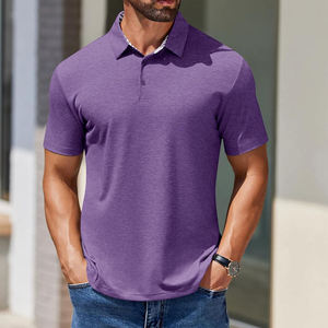 Polo pour homme 2026 en coton 100% violet uni, respirant, léger, style décontracté, coupe classique, personnalisable, vente en gros - Product Image 3