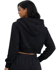 Sudadera corta con capucha y cremallera para mujer, de algodón negro, forro polar, manga larga, informal, estilo urbano, ropa de invierno para mujer y chica, a la moda - Product Image 2