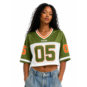 Maillot de football américain court personnalisé pour femme, manches courtes, en maille polyester, color block, OEM, pour entraînement de cheerleading et streetwear - Product Image 1