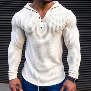 Sweat-shirt à capuche pour homme en tricot gaufré à manches longues, coupe classique pour l'automne et l'hiver - Product Image 5