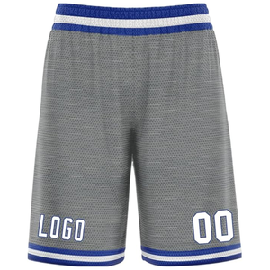 Shorts de basket-ball personnalisés avec logo, gris et bleu, en mesh, impression par sublimation, séchage rapide, style Bermuda, taille élastique - Product Image 1