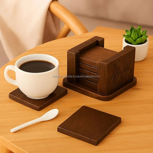Juego de 4 Posavasos de Madera con Incrustaciones de Latón de Estilo Clásico, Diseño Circular, 5 mm, de Madera de Sheesham, con Decoración Artística - Product Image 2