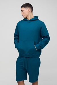 Conjunto de Sudadera con Capucha y Pantalones Cortos de Camuflaje Unisex, 100% Algodón Tejido, Suave y Cómodo, Ropa Casual para Estar en Casa, Gris Jaspeado y Negro - Product Image 6