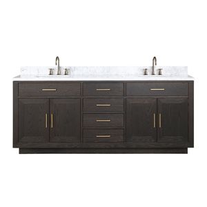 80 In. W X 22 In. D rovere marrone doppio bagno vanità con piano in marmo di Carrara e rubinetto Set da bagno vanità - Product Image 1