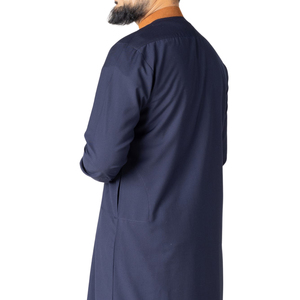 New 2026 Navy Blue <b>Men</b> <b>Thobe</b> With Piping Detail Saudi Style Jubba Islamic Robe Long Sleeve Arabic Kandura For <b>Men</b> Dishdasha - Product Image 3