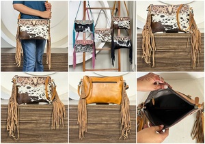 Premium New Hot Selling Handcrafted Genuine Cowhide <b>Leather</b> Fringe Sling Bag Floral <b>Tooled</b> Fashionable Perfect For Women's - Product Image 2