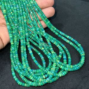 Perles d'opale verte naturelle d'Éthiopie Welo, facettées, rondes, 4-5 mm, brin de 16 pouces, opale de feu, pierres précieuses pour la fabrication de bijoux, en vrac - Product Image 1