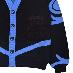 Cardigan en acrylique tricoté pour femme, noir et bleu, avec lettres, style universitaire, manches longues, boutons sur le devant, Sorority Zeta Phi B - Product Image 6
