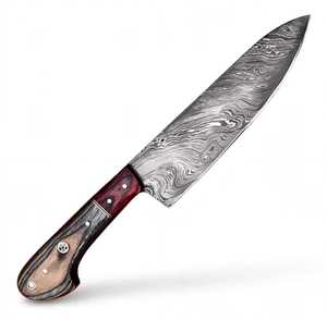 Couteau de cuisine artisanal en acier Damas avec manche en bois Pakka bicolore - Product Image 1