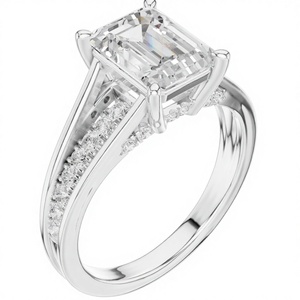 Elegante Anillo de Diamantes con Corte Esmeralda y Banda de Oro Blanco para Mujer, Joyería de Lujo para Compromiso o Boda, Regalo para Ella - Product Image 3