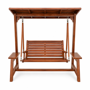 Modern Solid Teak Wood Outdoor <b>Swing</b> Chair With Canopy Patio Garden Porch Hanging <b>Bench</b> Furniture - Product Image 2