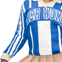 Pull décontracté en laine/acrylique respirant à boutons pour femme Zeta Phi Beta Sorority, bleu et blanc, avec lettres grecques tricotées, long