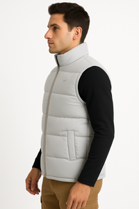 Customized <b>Men</b> Lightweight Puffer <b>Vest</b> Stand Collar Zipper Closure Solid Color Windproof Casual Outerwear Winter Bodywarmer <b>Vest</b> - Product Image 5