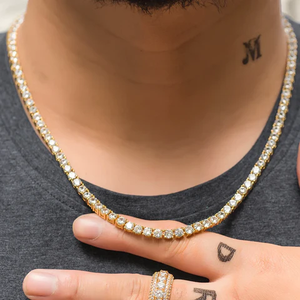Collar de tenis Luster Jewelry Hiphop Bling de plata de ley 925 chapado en oro con diamantes de moissanita de 3.5mm para hombre - Product Image 6