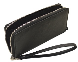 Cartera de mano larga de cuero Saffiano personalizada de moda, superventas, para mujer, con cremallera, cuentas, protección RFID auténtica y forro de poliéster - Product Image 2