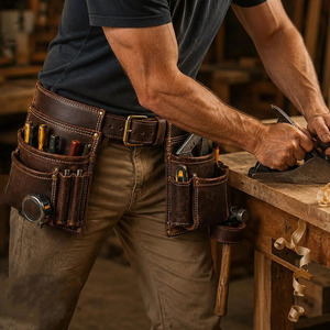 Ceinture à outils de charpentier moderne en cuir de vachette de qualité supérieure avec rangement organisé, supports de quincaillerie durables, maintien sécurisé et taille réglable - Product Image 2