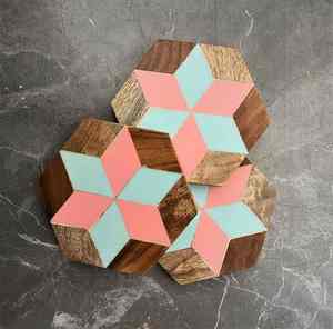 Posavasos de Resina con Patrón Chevron Hechos a Mano para Oficina, Posavasos Sencillos con Incrustaciones de Hueso para el Hogar, Posavasos de Madera de Mango y MDF para Hotel - Product Image 2