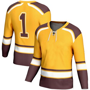 Maillot de hockey sur glace personnalisé pour homme, manches longues, rayures jaunes et brunes, impression sublimée, respirant, évacuant l'humidité - Product Image 2