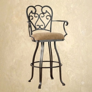 Wholesale KHP Custom Wrought Iron Bar <b>Stools</b> Commercial Metal High Chair Outdoor <b>Garden</b> Balcony Furniture Cream Cushion - Product Image 2