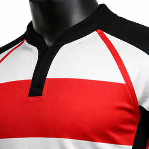 Camiseta de Rugby para Hombre Five B, Color Rojo, Blanco y Negro, Manga Corta, Absorbe la Humedad, Ajuste Atlético, Estampado Sublimado, Ropa Deportiva - Product Image 4
