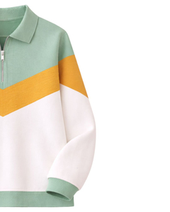 Pull à col montant zippé unisexe, coupe classique, style décontracté, color block, tricoté, 100% coton respirant, idéal pour le printemps - Product Image 3