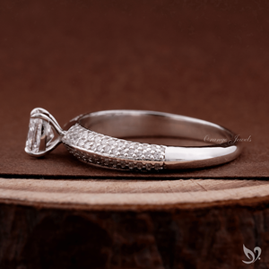 Elongated cushion cut 0 50 CT lab grown <b>diamond</b> <b>ring</b> with micro pave band in 10K white gold IGI certified engagement <b>ring</b> - Product Image 3