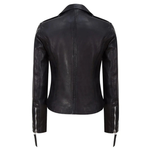 Women's Genuine Leather <b>Blazer</b> Full Sleeve Solid Black Regular Length Button Collar Winter Wear 3D Pattern Wool Liner Silk - Product Image 2
