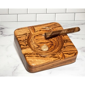 Zebrawood Cigar Ashtray Premium Handcrafted Smokeless Square Aluminum Luxury Smoking Accessory Elegant Tabletop Decor Home - Product Image 4