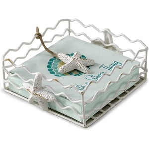 Porta Servilletas y Porta Pañuelos Metálico Cuadrado Blanco con Decoración de Estrella de Mar, Diseño Zen Asiático, Hecho a Mano, Impermeable - Product Image 2