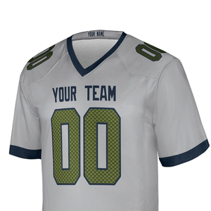 Customizable Gray American Football Jersey V-Neck Short Sleeve Sublimated Print Mesh Uniform for <b>Men</b> - Product Image 3