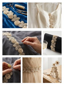 Exquisito Borde de Saree Floral Decorado a Mano, Ecológico, con Perlas y Bordado de Precisión de Lujo, 100% Premium - Product Image 4