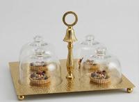 Ensemble de vases de table en bronze faits à la main avec bordure dorée et couvercles