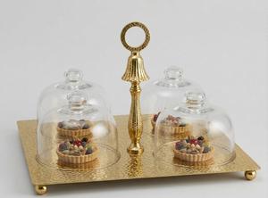 Ensemble de vases de table en bronze faits à la main avec bordure dorée et couvercles - Product Image 2