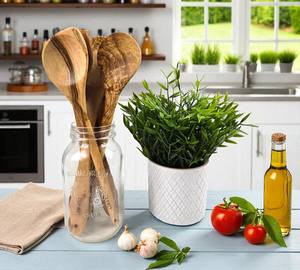 Juego de utensilios de cocina de madera: cucharas, espátulas, espátula ranurada, herramientas para revolver y servir para el hogar y la cocina. - Product Image 4