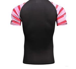 Men's Short Sleeve Rash Guard Black <b>Red</b> <b>Striped</b> Compression Shirt Quick Dry Spandex Polyester <b>Top</b> - Product Image 2