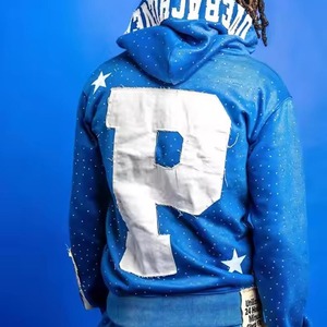Ensemble survêtement homme personnalisé en coton, imprimé intégral, avec strass, pantalon évasé et sweat à capuche, haute qualité - Product Image 2