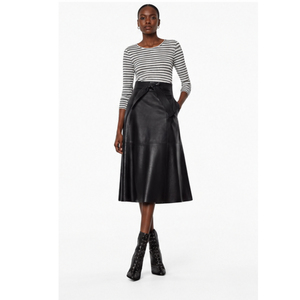 Jupe en cuir pour femme, taille normale, longueur genou, avec ceinture, respirante, séchage rapide, élégante, couleur unie, style toutes saisons - Product Image 4