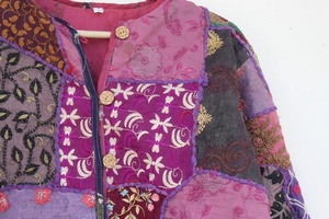 Women <b>Quilted</b> Chiffon Patchwork Jacket Vintage Colorful Embroidery Outerwear Loose Fit Boho Relaxed Coat Windproof Eco-Friendly - Product Image 4