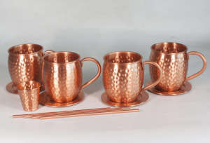 Rounded Satin Finish Copper <b>Mug</b> With Curved Handle Premium Handmade Drinkware For Water Coffee Tea And Everyday Use - Product Image 5