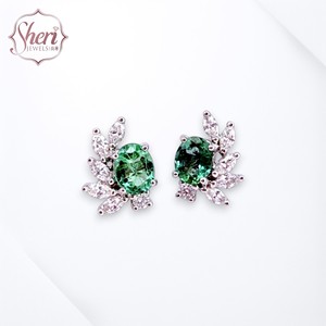 [Sheri Jewels] Hot Sale Women's 18K Solid White Gold Marquise Diamond Natural Emerald Stud Earrings - <b>Gift</b> to her - Product Image 1