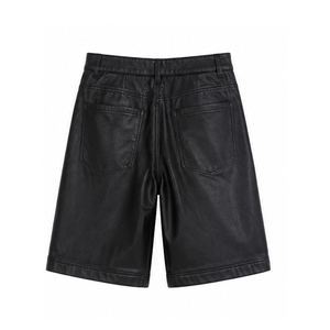 Shorts Bermuda Homme en Cuir PU Noir de Haute Qualité, Taille Mi-Haute Élastique, Style Décontracté, Poches, Respirant, en Toile et Cuir - Product Image 5