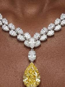 Collar de Diamantes Moissanite con Corte de Pera, Joyería Nupcial de Oro S925, Colgante de Diamantes Amarillos y Blancos para Boda, para Mujer - Product Image 3