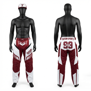 Pantalones de Paintball para Hombre, Premium, 280 GSM, Tela de Poliéster y Spandex, Color Granate y Blanco, Multipanel, Logotipo Personalizado por Sublimación - Product Image 1