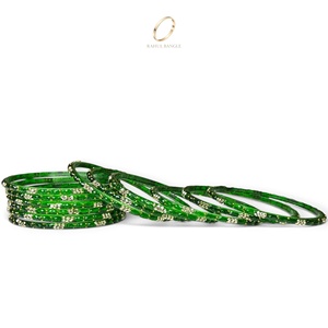 Bracelets ethniques de mariage haut de gamme pour femmes, en verre vert goutte de pluie du Cachemire, avec cristaux plaqués or étincelants, à prix de gros - Product Image 3