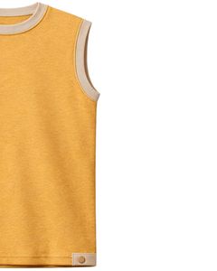 Ensemble décontracté d'été pour homme : débardeur jaune moutarde sans manches et short en coton avec cordon de serrage beige – Ensemble deux pièces - Product Image 2