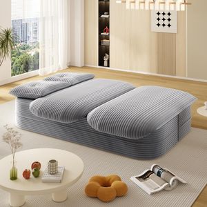 Canapé-lit pliable moderne 2-en-1 de 78,7 pouces avec tissu en velours côtelé moelleux, convertible confortable avec 2 oreillers doux et une couverture fonctionnelle - Product Image 6