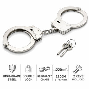 Esposas de Acero al Carbono para el Departamento de Seguridad, Sistema de Doble Bloqueo con Cadena, Esposas de Acero Inoxidable, Equipo de Control de Multitudes - Product Image 3